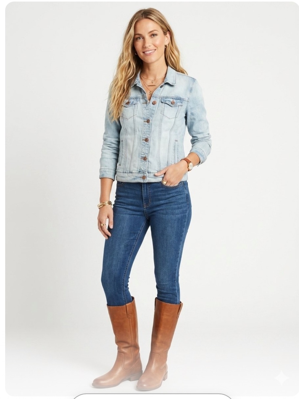 Market & Spruce Woman's Light Wash Trucker Light Wash Denim Jacket